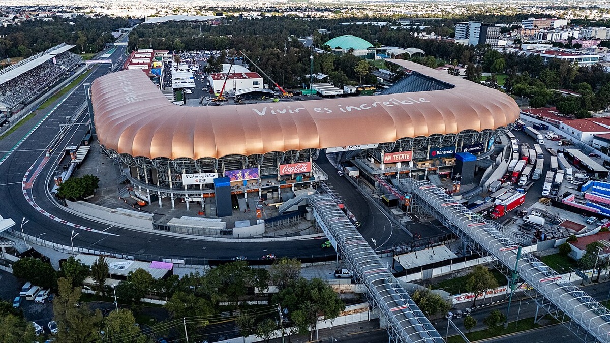 Mexico City Grand Prix 2026 circuit, aerial view of the Autódromo Hermanos Rodríguez